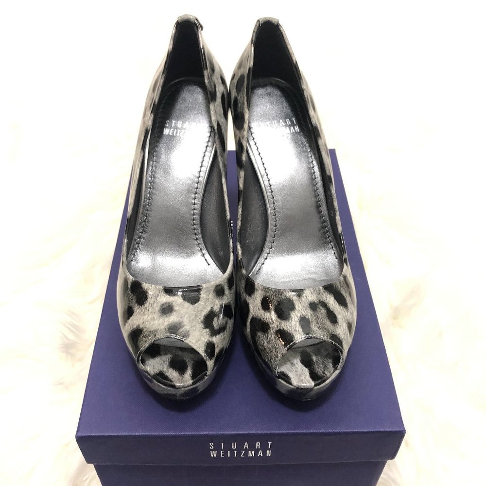 ✨ HOST PICK✨*BRAND NEW* Stuart Weitzman Leopard Print Peep Toe Heels - Size 6.5 - Picture 8 of 11